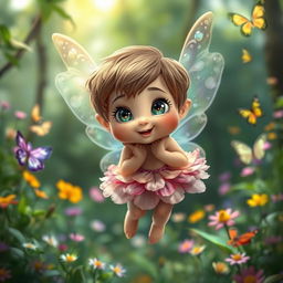 A short, chubby fairy with whimsical wings