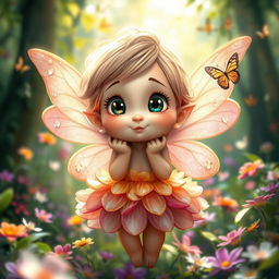 A short, chubby fairy with whimsical wings