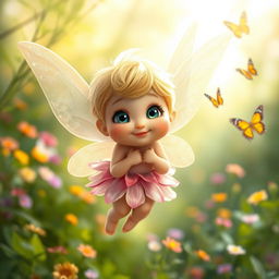 A short, chubby fairy with whimsical wings