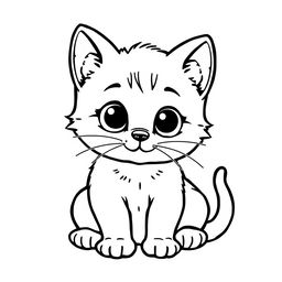 Line art of a cute kitten designed for coloring, with a white background and bold black outlines