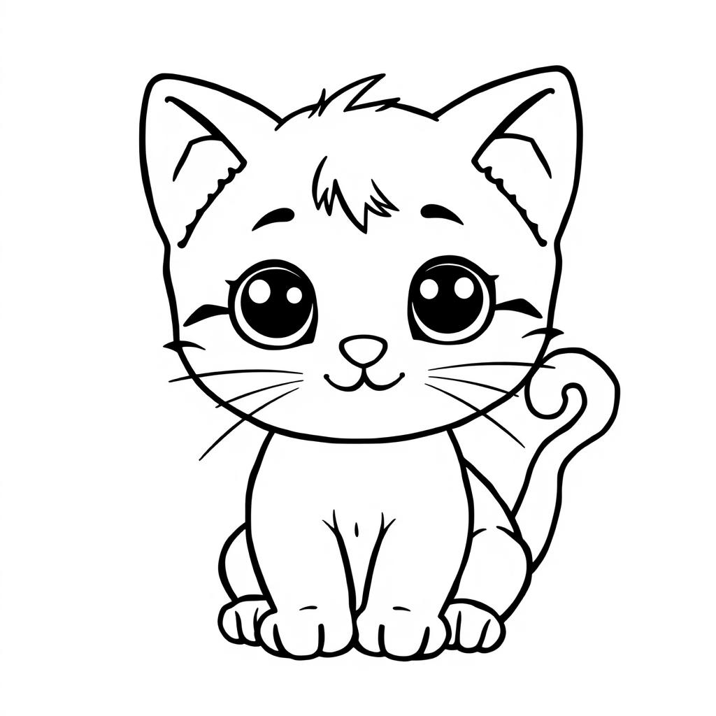 Line art of a cute kitten designed for coloring, with a white background and bold black outlines