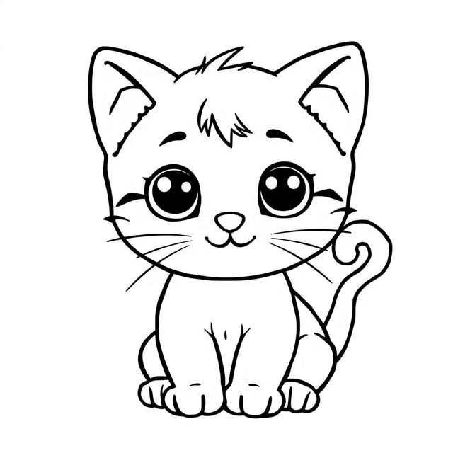 Line art of a cute kitten designed for coloring, with a white background and bold black outlines