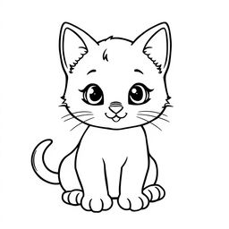 Line art of a cute kitten designed for coloring, with a white background and bold black outlines