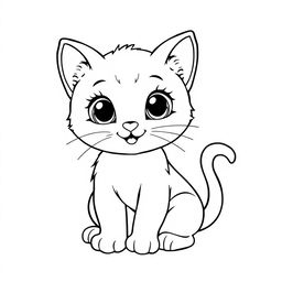 Line art of a cute kitten designed for coloring, with a white background and bold black outlines