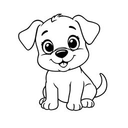 Line art of a cute puppy designed for coloring, with a white background and bold black outlines