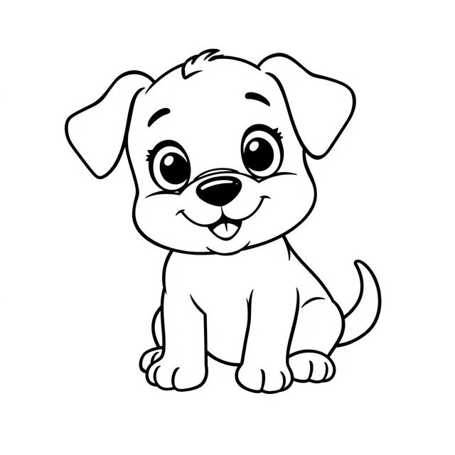 Line art of a cute puppy designed for coloring, with a white background and bold black outlines