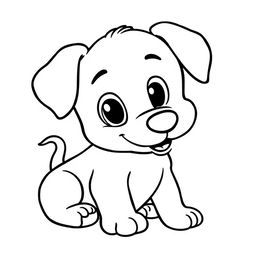 Line art of a cute puppy designed for coloring, with a white background and bold black outlines