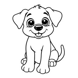 Line art of a cute puppy designed for coloring, with a white background and bold black outlines