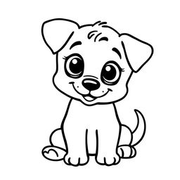 Line art of a cute puppy designed for coloring, with a white background and bold black outlines