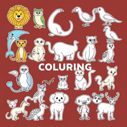 A compilation of 20 different animals ready for coloring, arranged in a fun and creative layout