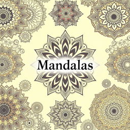 Intricate and captivating mandala designs filling the whole cover, each mandala showcasing unique geometric patterns and vibrant colors