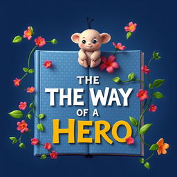 Create a book cover for "THE WAY OF A HERO 3D" featuring vines splitting the book in half, adorned with vibrant flowers