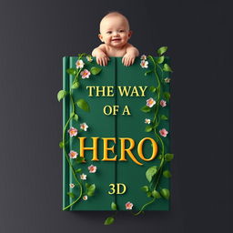 Design a book cover for "THE WAY OF A HERO 3D" that features lush, green vines splitting the book in half