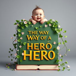 Design a book cover for "THE WAY OF A HERO 3D" that features lush, green vines splitting the book in half