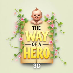 Design a book cover for "THE WAY OF A HERO 3D" that features lush, green vines splitting the book in half