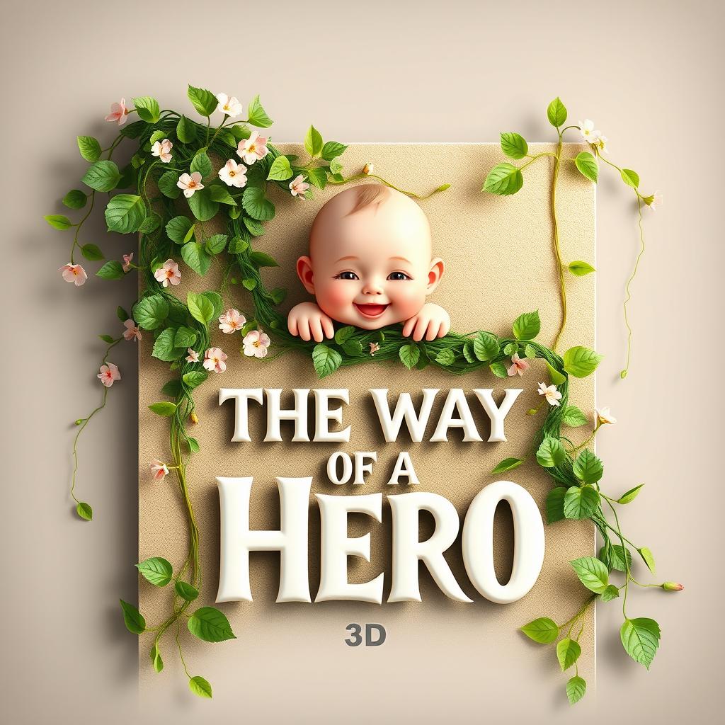 Design a book cover for "THE WAY OF A HERO 3D" that features lush, green vines splitting the book in half