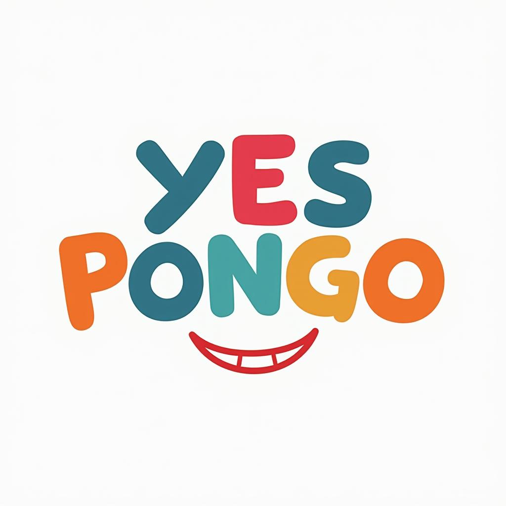 Design a logo featuring the words "YES PONGO" with vibrant colors and an incorporated line drawing of a smile