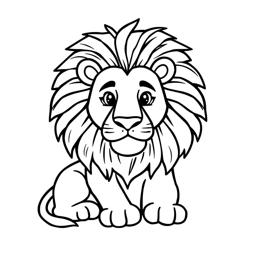 Line art of a majestic lion designed for coloring, set against a white background