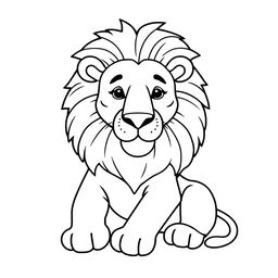 Line art of a majestic lion designed for coloring, set against a white background