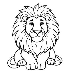 Line art of a majestic lion designed for coloring, set against a white background