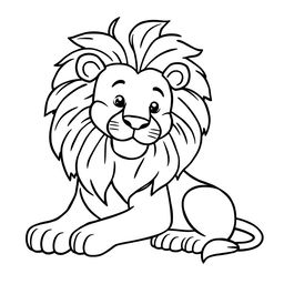 Line art of a majestic lion designed for coloring, set against a white background