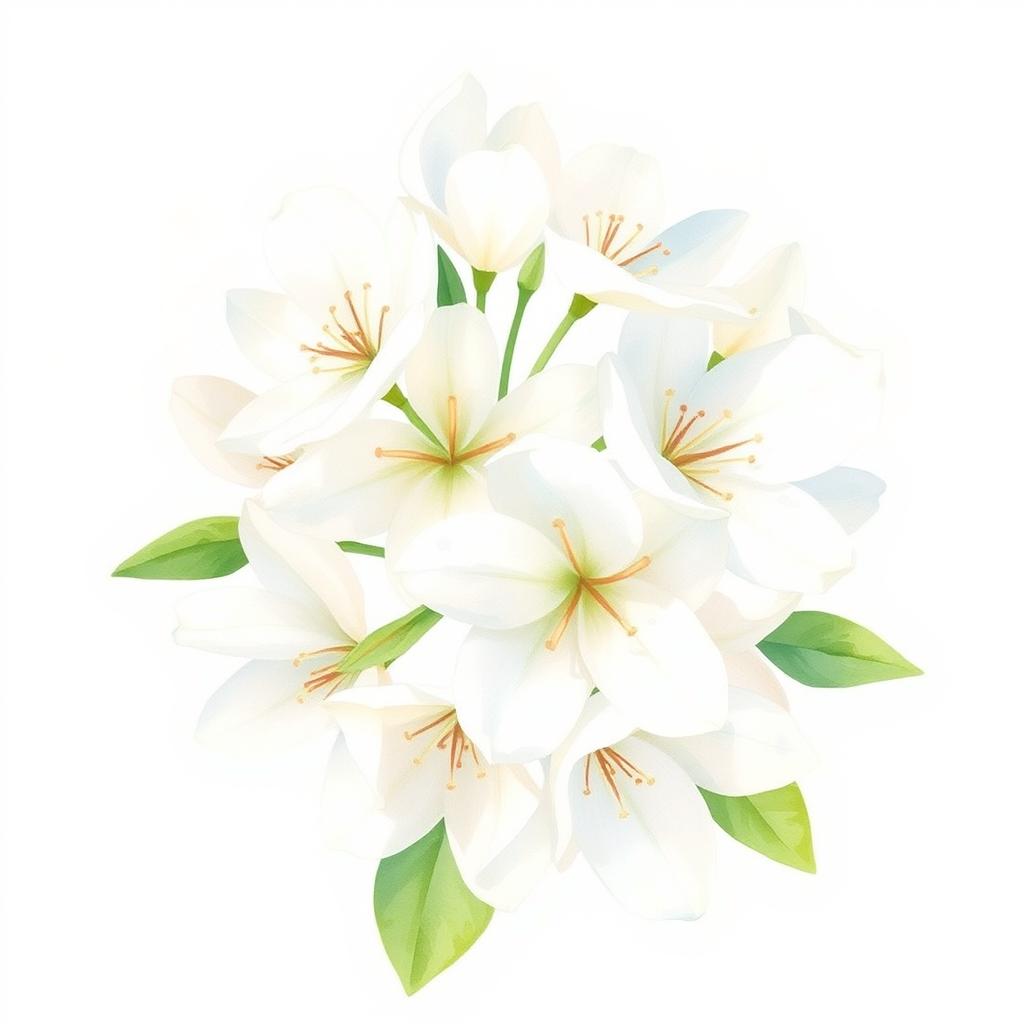 Create a delicate watercolor drawing of white flowers