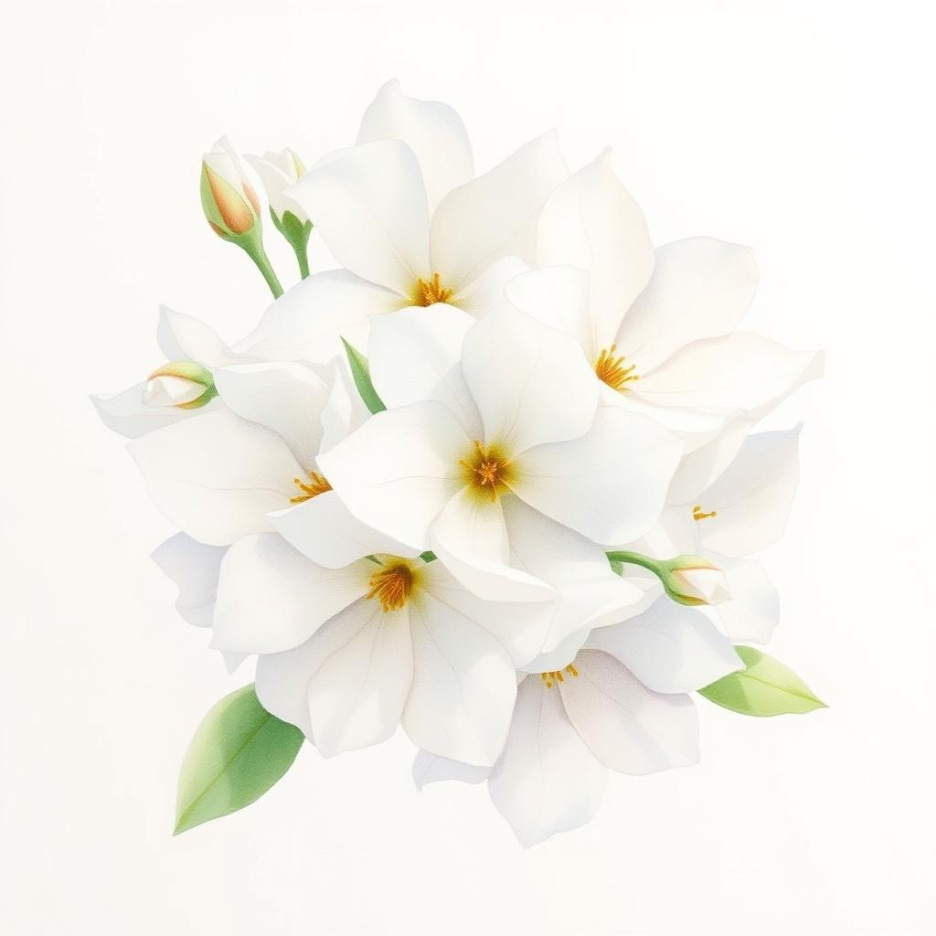 Create a delicate watercolor drawing of white flowers