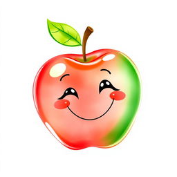 Create a charming watercolor drawing of a cartoon apple