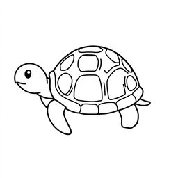 Outline of a turtle in black lines against a white background, designed in a playful and whimsical style ideal for coloring by children