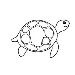 Outline of a turtle in black lines against a white background, designed in a playful and whimsical style ideal for coloring by children