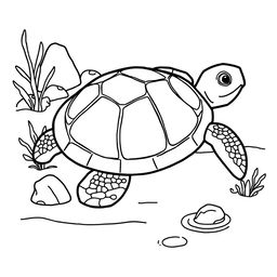 Outline of a turtle in black lines with a white background, designed for a child's coloring activity