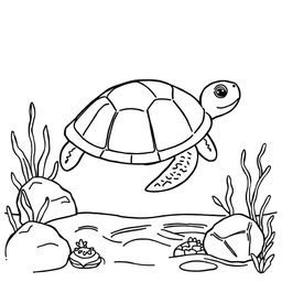 Outline of a turtle in black lines with a white background, designed for a child's coloring activity