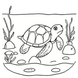 Outline of a turtle in black lines with a white background, designed for a child's coloring activity