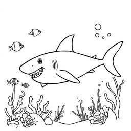 Outline of a shark in black lines with a white background, designed for a child's coloring activity