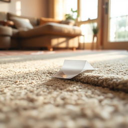 A close-up of non-slip adhesive tape placed on the corner of a carpet, designed to prevent slipping