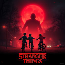 A motion poster for the Stranger Things series, featuring elements of horror and 1980s nostalgia