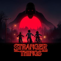 A motion poster for the Stranger Things series, featuring elements of horror and 1980s nostalgia