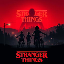 A motion poster for the Stranger Things series, featuring elements of horror and 1980s nostalgia