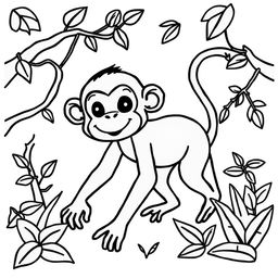 Outline of a monkey in black lines with a white background, designed for a child's coloring activity