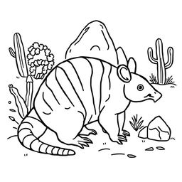 Outline of an armadillo in black lines on a white background, intended for a child's coloring activity