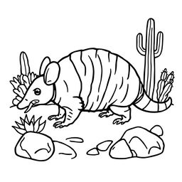 Outline of an armadillo in black lines on a white background, intended for a child's coloring activity