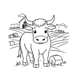 Outline of an ox in black lines on a white background, designed for a child's coloring activity