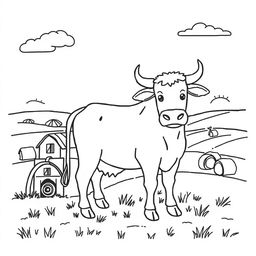 Outline of an ox in black lines on a white background, designed for a child's coloring activity