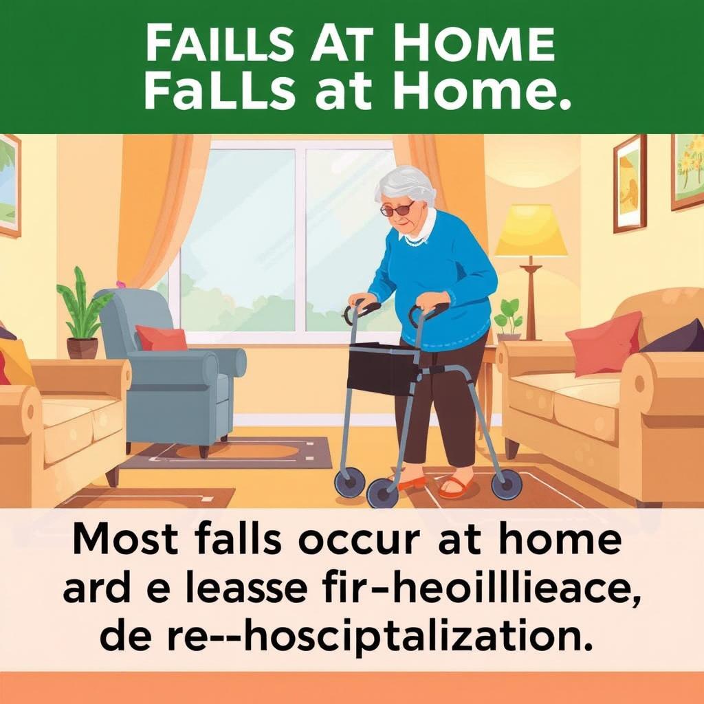 An informative illustration highlighting the prevalence of falls at home among the elderly