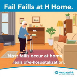 An informative illustration highlighting the prevalence of falls at home among the elderly