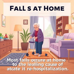 An informative illustration highlighting the prevalence of falls at home among the elderly