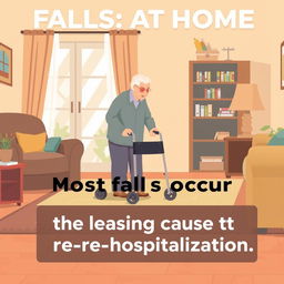 An informative illustration highlighting the prevalence of falls at home among the elderly