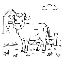 Outline of a cow in black lines on a white background, intended for a child's coloring activity