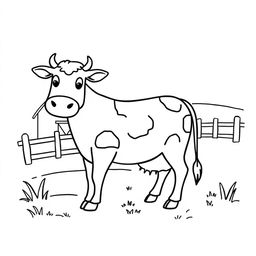 Outline of a cow in black lines on a white background, intended for a child's coloring activity