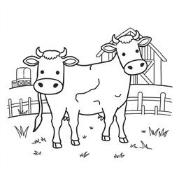 Outline of a cow in black lines on a white background, intended for a child's coloring activity